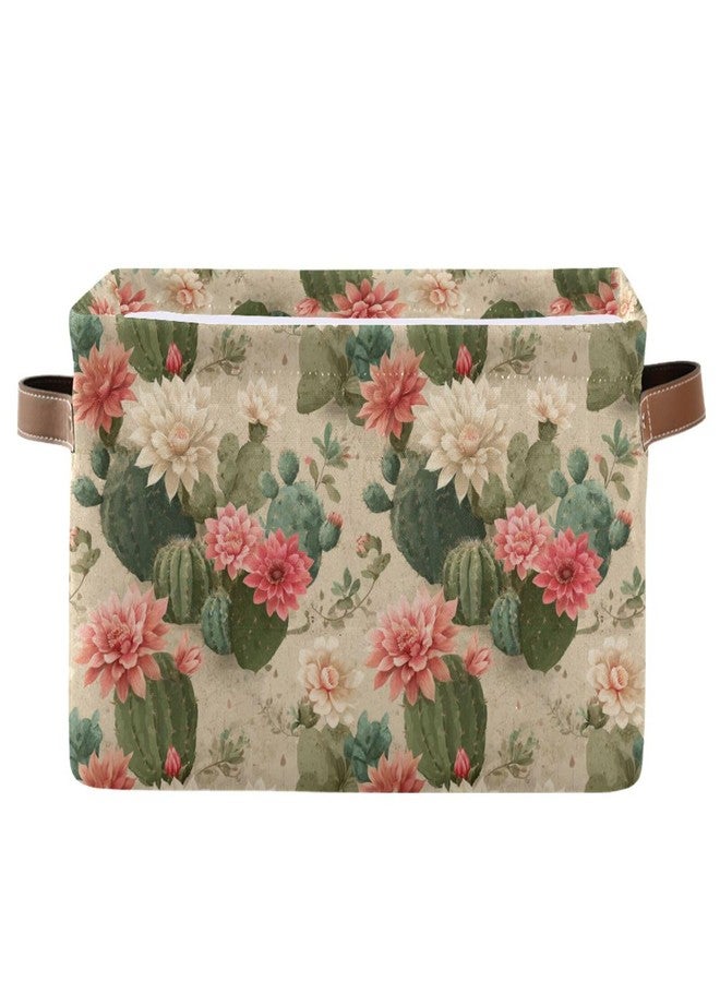 Aslsiy Storage Basket Cute Cactus Print Pattern Nursery Bins Baby Box Canvas Clothes Shelf Basket Laundry Hamper Gift Baskets for Home Closet 1 Pcs - Image 1